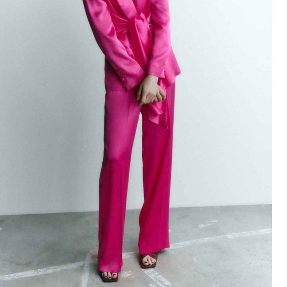 NWT ZARA WIDE LEG SATIN PANTS FUCHSIA
